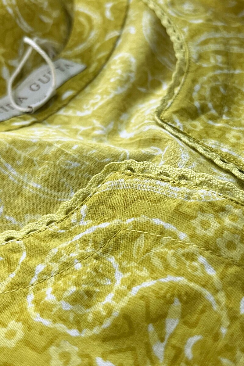 Green Hand Printed A-Line Cotton Kurta