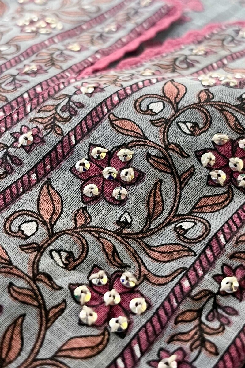 Blue Hand Printed Straight Cotton Slub Kurta