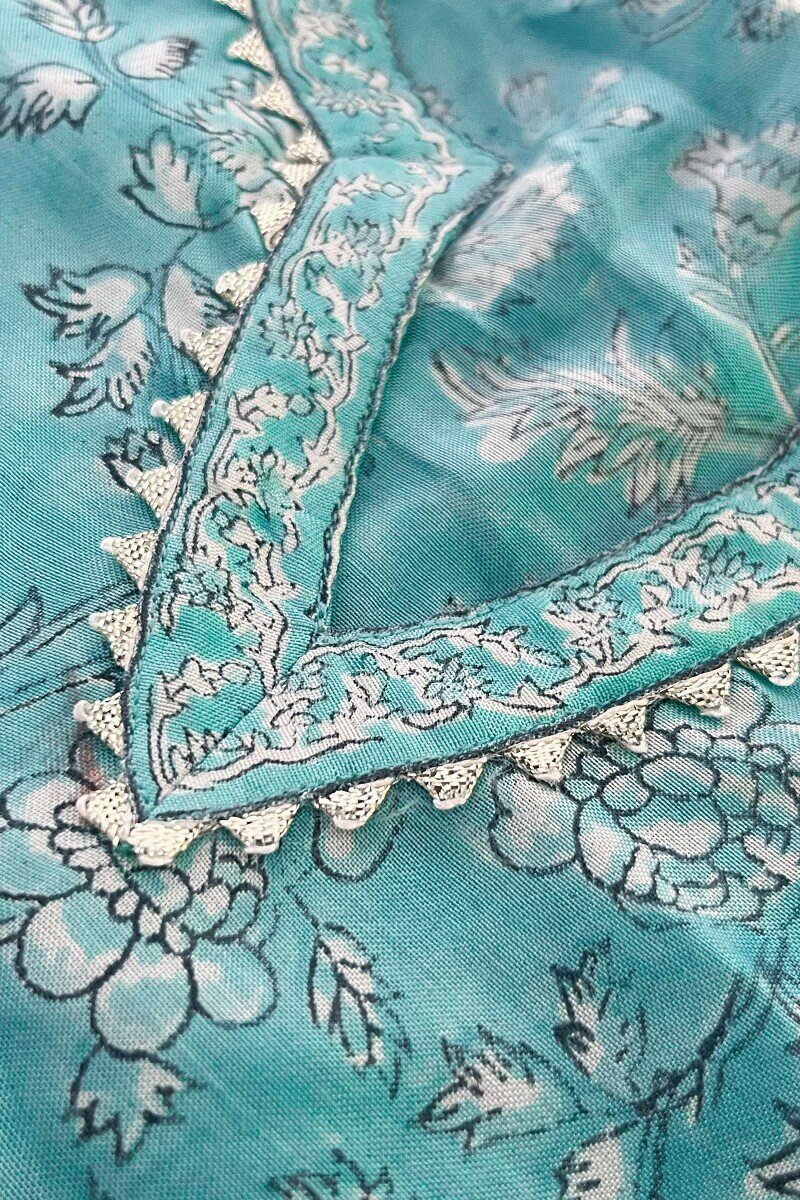 Blue Hand Block-Printed Straight Viscose Kurta