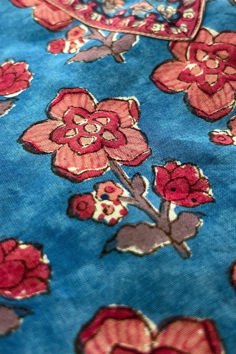 Blue Hand Block-Printed Straight Cotton Kurta