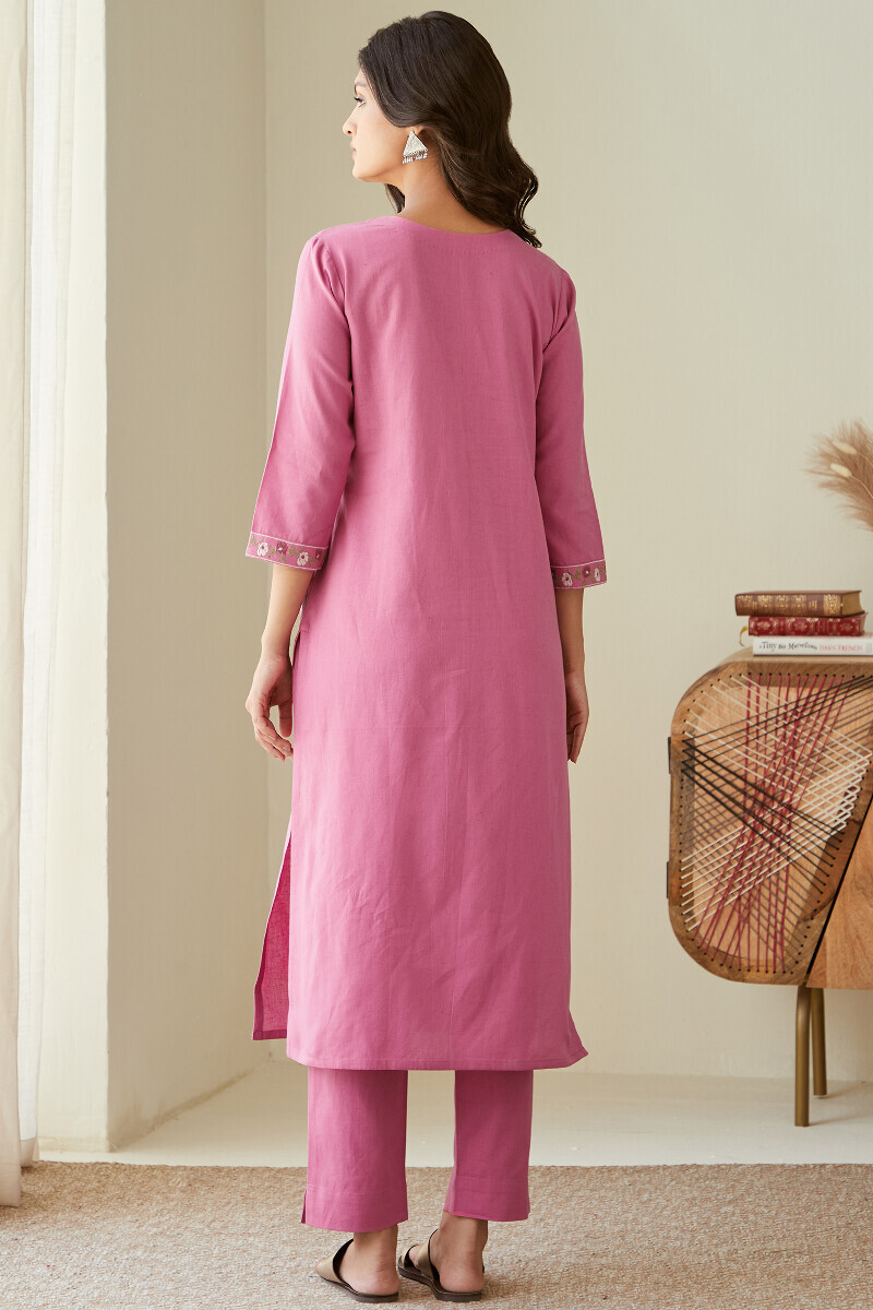 Pink Handcrafted Straight Cotton Flax Kurta