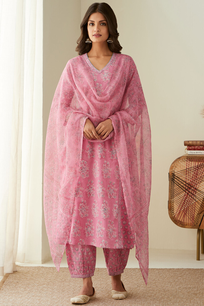 Pink Hand Block-Printed Cotton Izhaar Pants