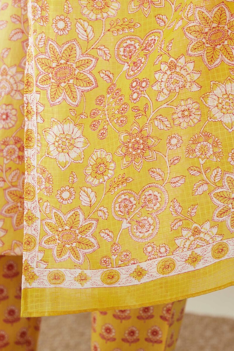 Yellow Hand Printed Kota Dupatta