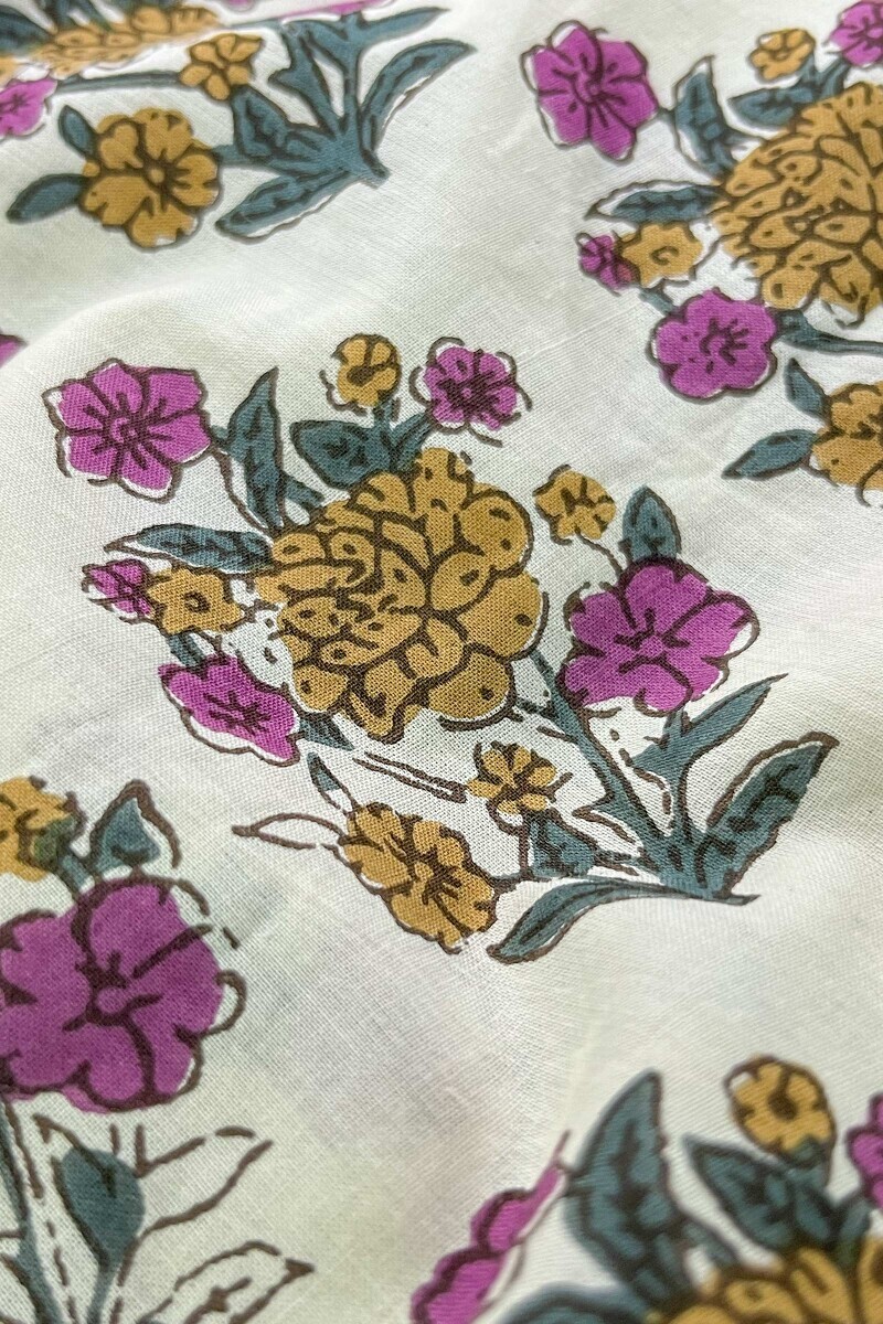 Cream Hand Printed Angrakha Cotton Kurta