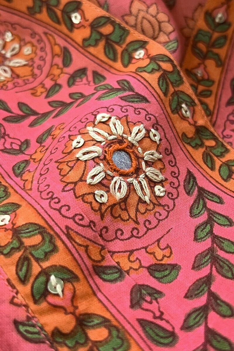 Pink Hand Printed Straight Cotton Kurta