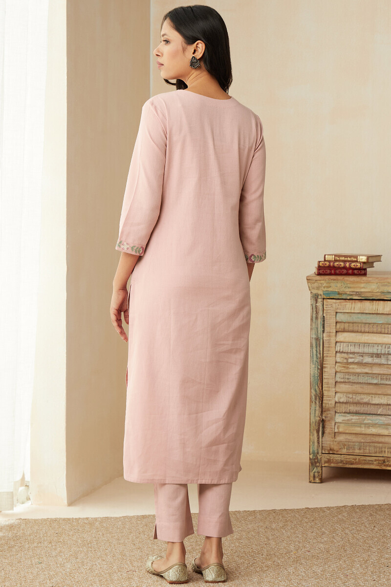 Pink Handcrafted Straight Cotton Flax Kurta