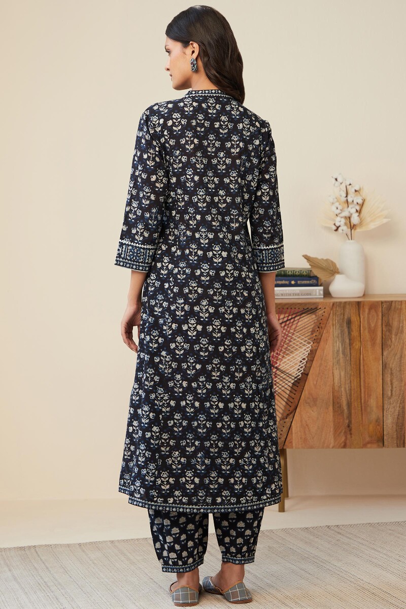 Bagru Hand Block-Printed A-Line Cotton Kurta