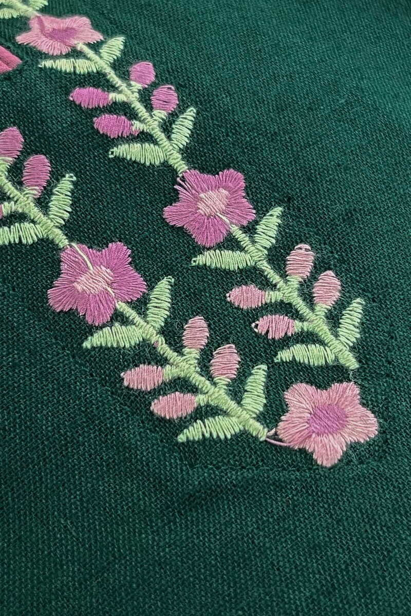 Green Handcrafted Straight Cotton Flax Kurta