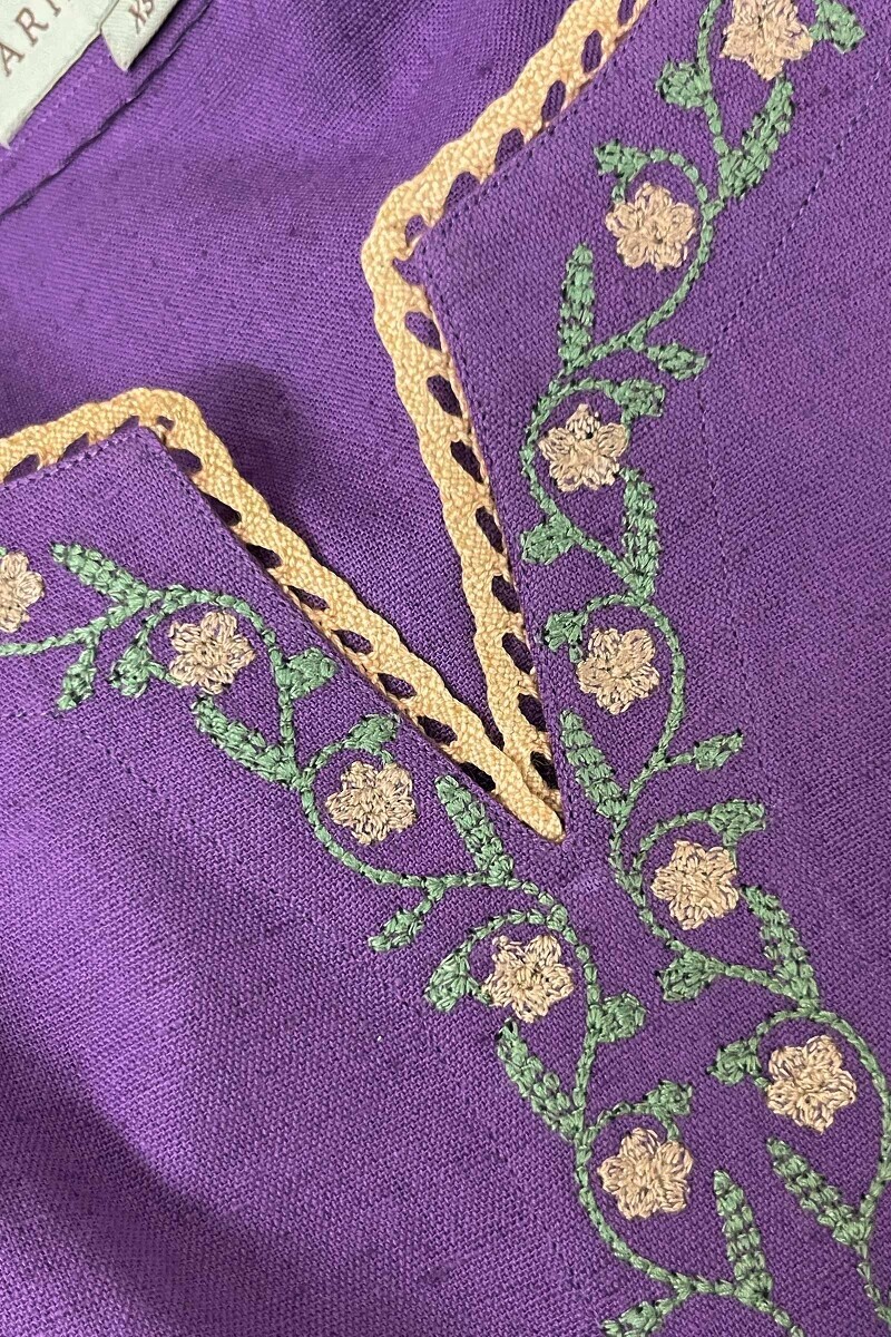 Lavender Handcrafted Straight Cotton Flax Kurta