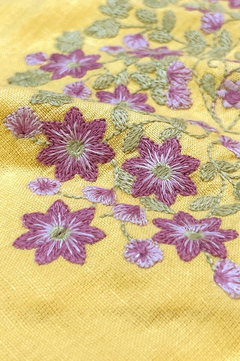 Yellow Handcrafted Straight Cotton Flax Kurta