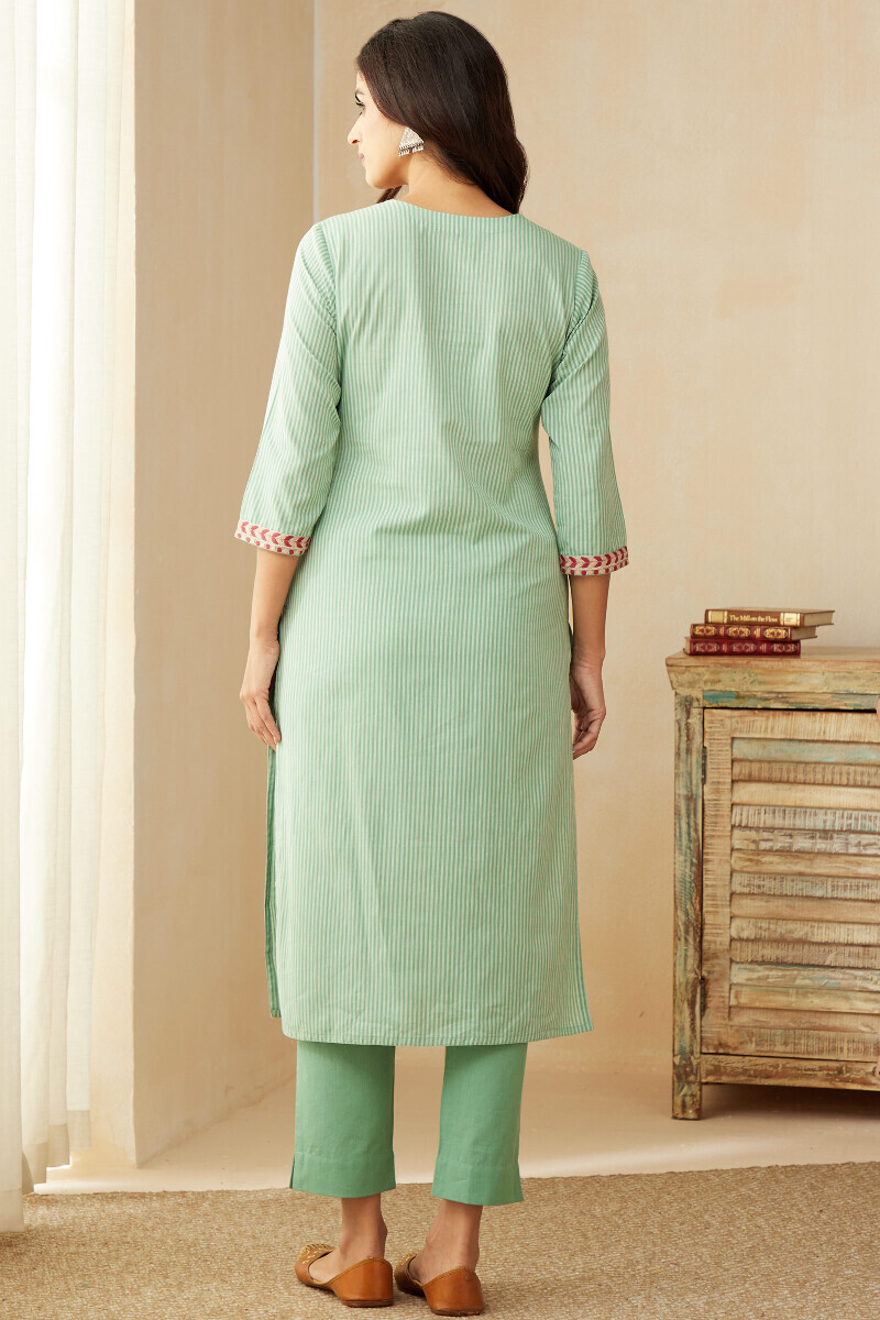 Green Handcrafted Straight Cotton Kurta