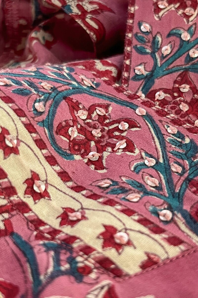 Purple Hand Block-Printed Straight Cotton Kurta