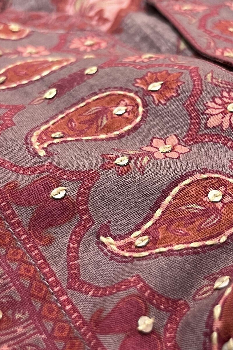 Mauve Hand Printed Straight Cotton Kurta