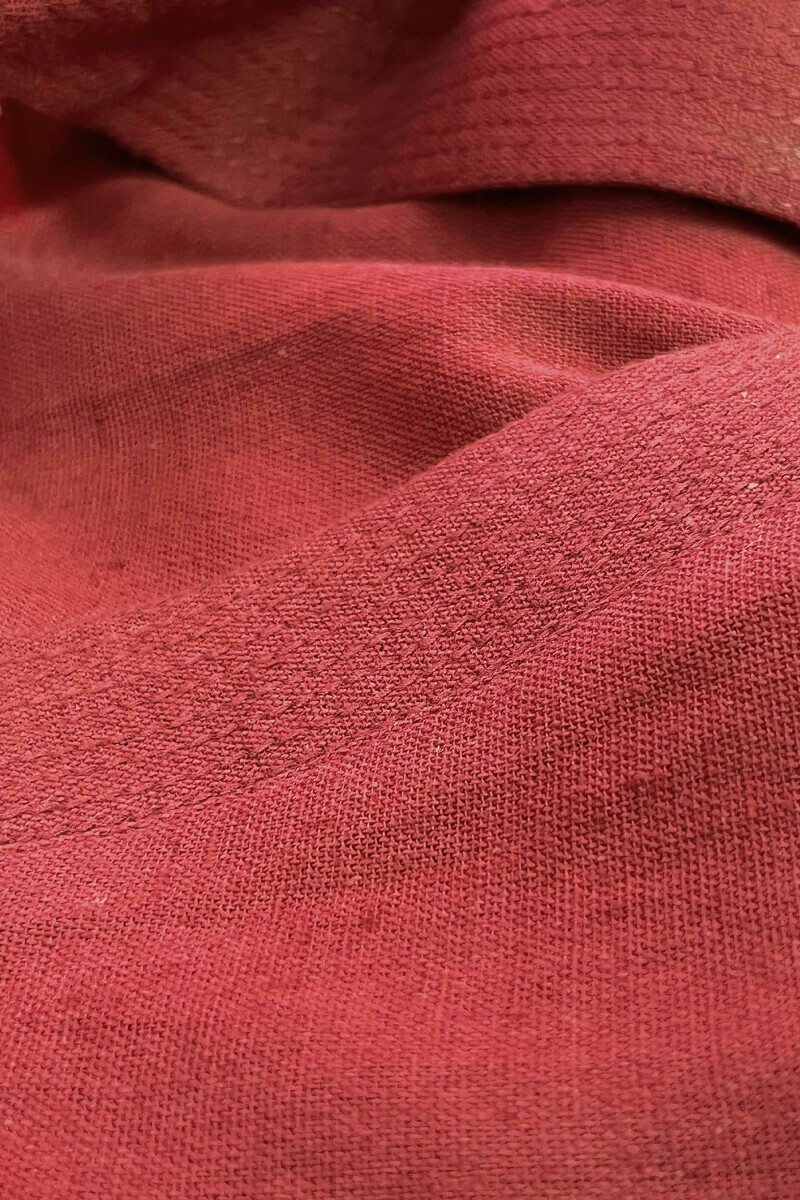 Crimson Red Handcrafted Straight Cotton Flax Kurta