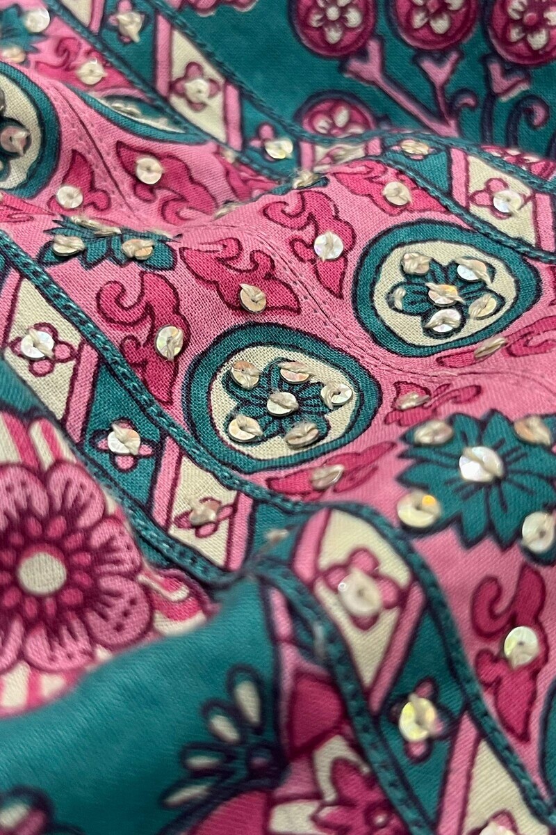Green Hand Printed Straight Cotton Kurta