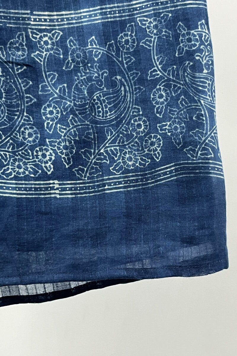 Blue Embroidered Cotton Kurta, Pants & Dupatta