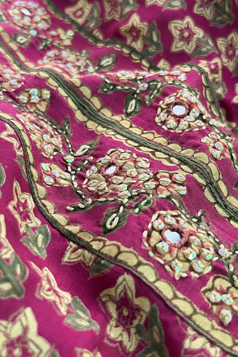 Raspberry Hand Block-Printed A-Line Modal Kurta