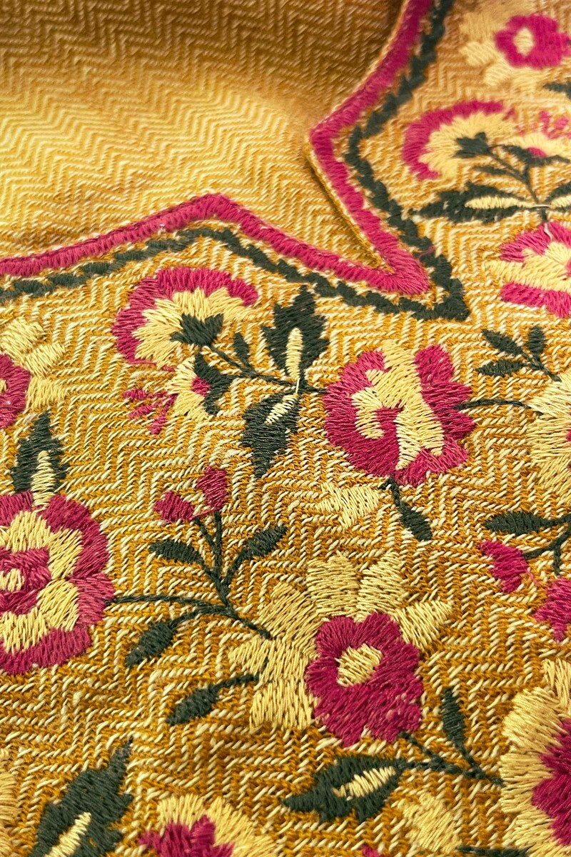 Yellow Handcrafted Straight Faux Wool Kurta
