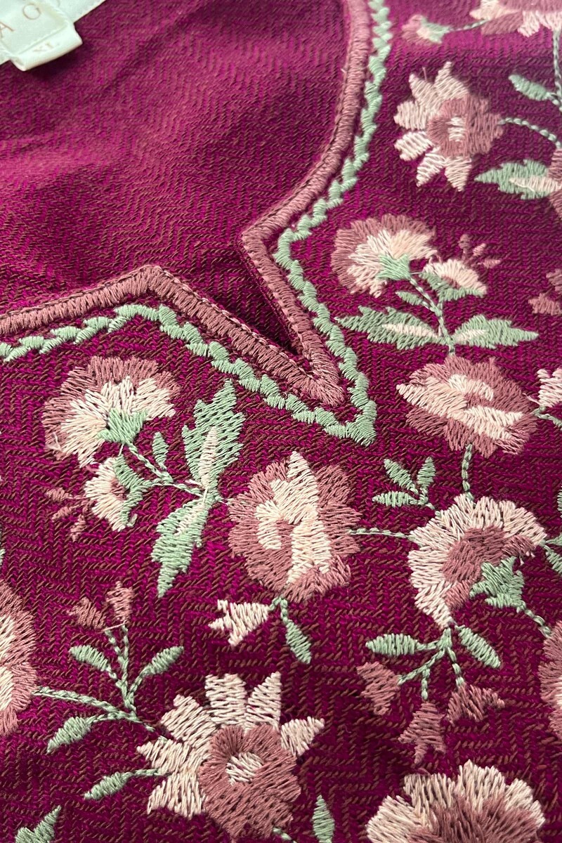 Pink Handcrafted Straight Faux Wool Kurta