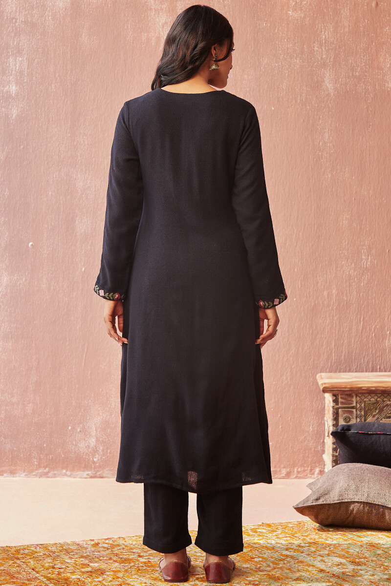 Black Handcrafted Straight Faux Wool Kurta