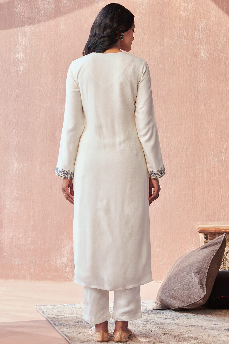 White Handcrafted Straight Faux Wool Kurta