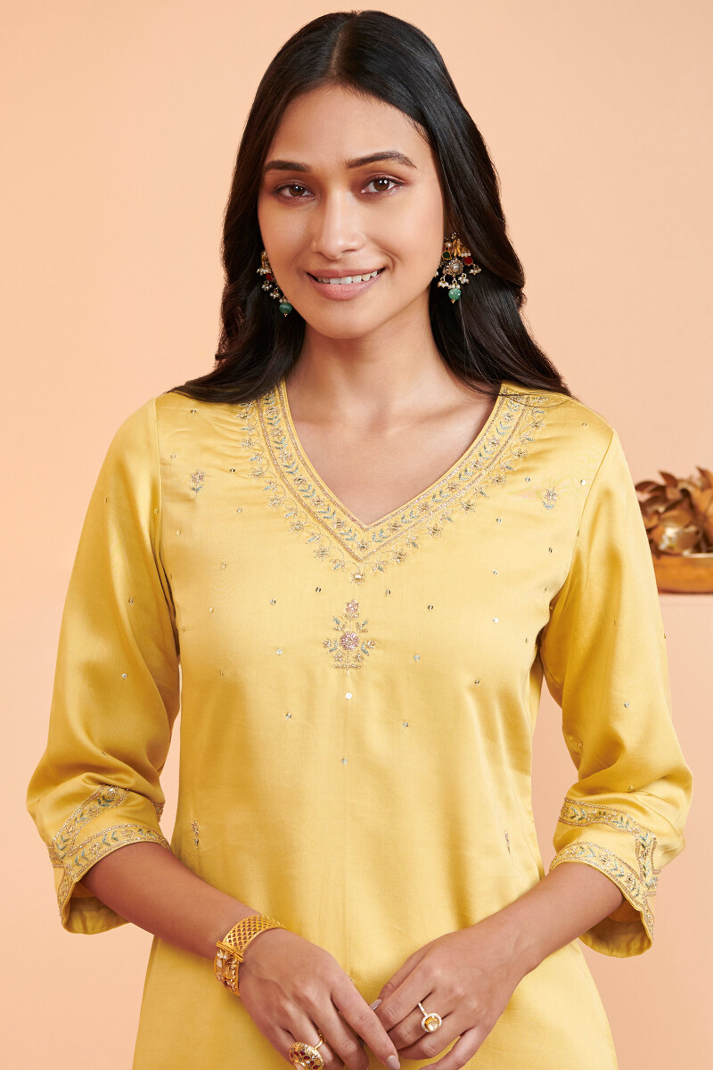 Yellow Handcrafted Straight Modal Kurta