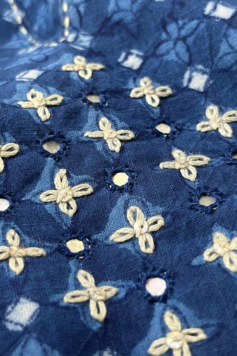 Indigo Hand Block-Printed Straight Cotton Slub Kurta