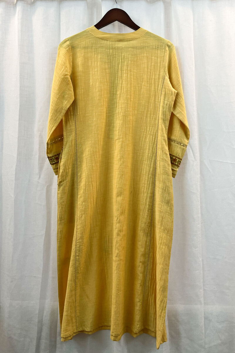 FG Specials: 1 Of 1- Yellow Handcrafted Rayon Slub Kurta and Pants