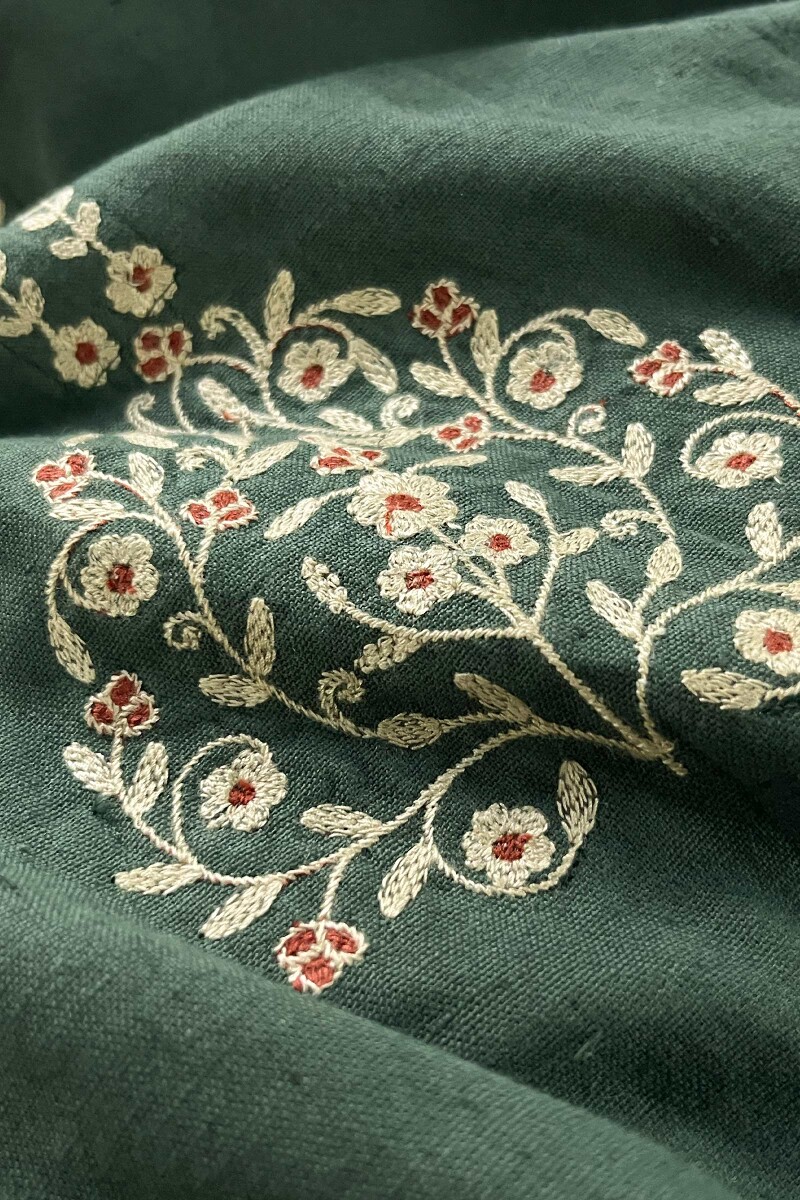 Green Handcrafted Straight Cotton Flax Kurta