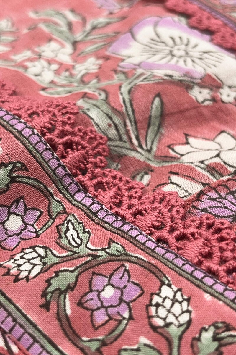 Pink Hand Block-Printed Straight Cotton Kurta