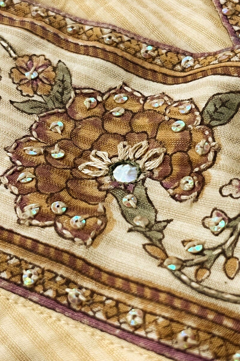 Beige Hand Block-Printed Straight Cotton Dobby Kurta