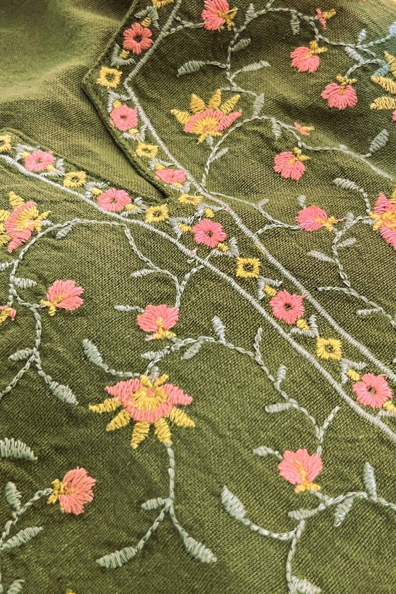 Olive Green Handcrafted Straight Cotton Flax Kurta