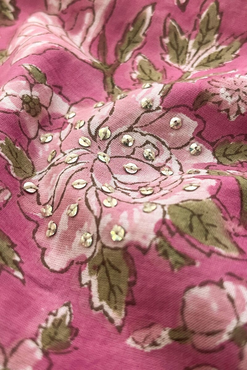 Pink Hand Block-Printed Straight Cotton Kurta