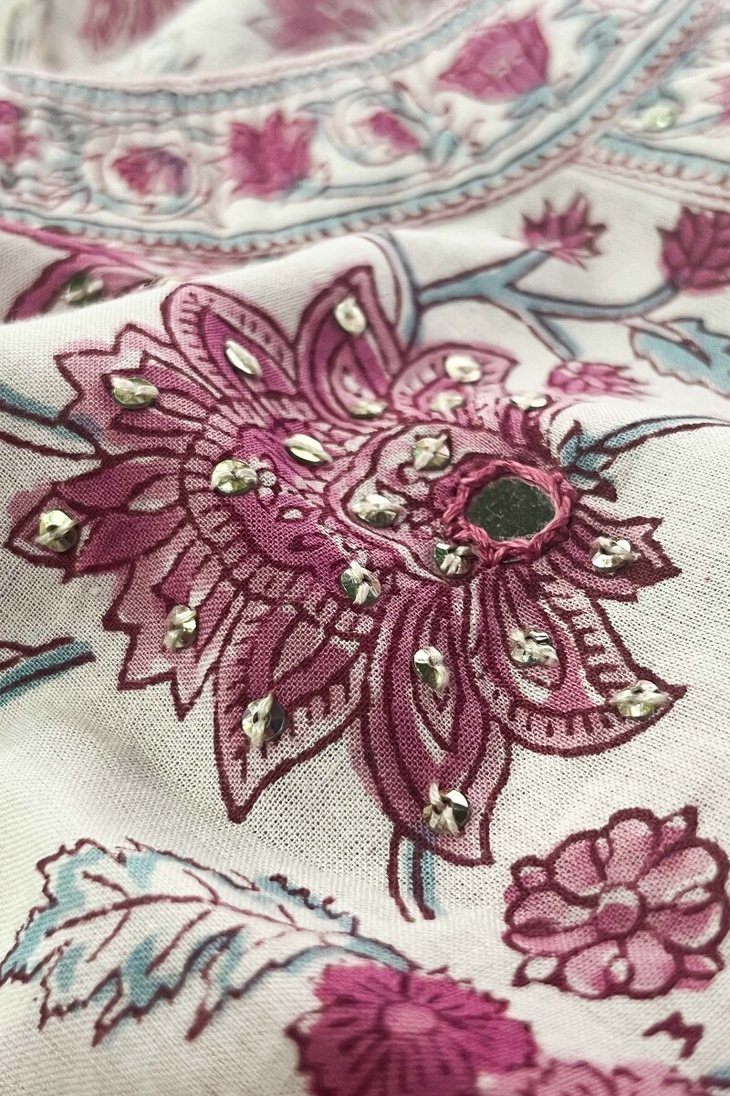 White Hand Block-Printed Straight Cotton Kurta