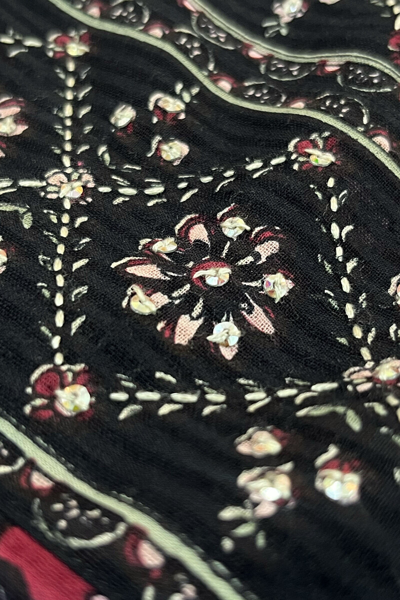 Black Hand Printed Straight Cotton Dobby Kurta