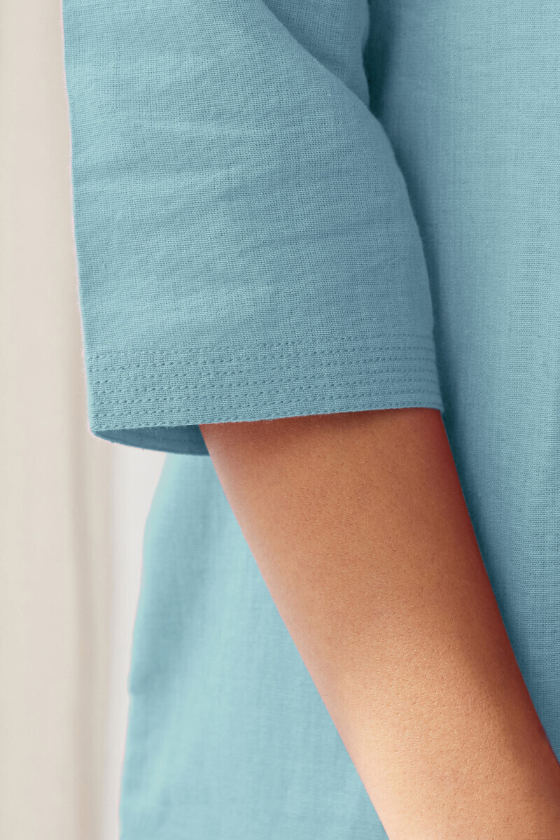 Blue Handcrafted Straight Cotton Flax Kurta