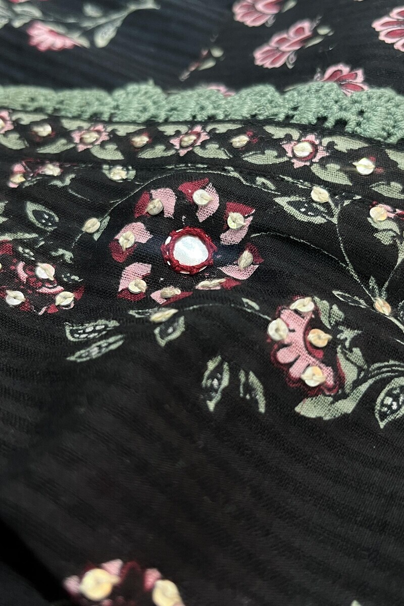 Black Hand Printed Straight Cotton Line Dobby Kurta