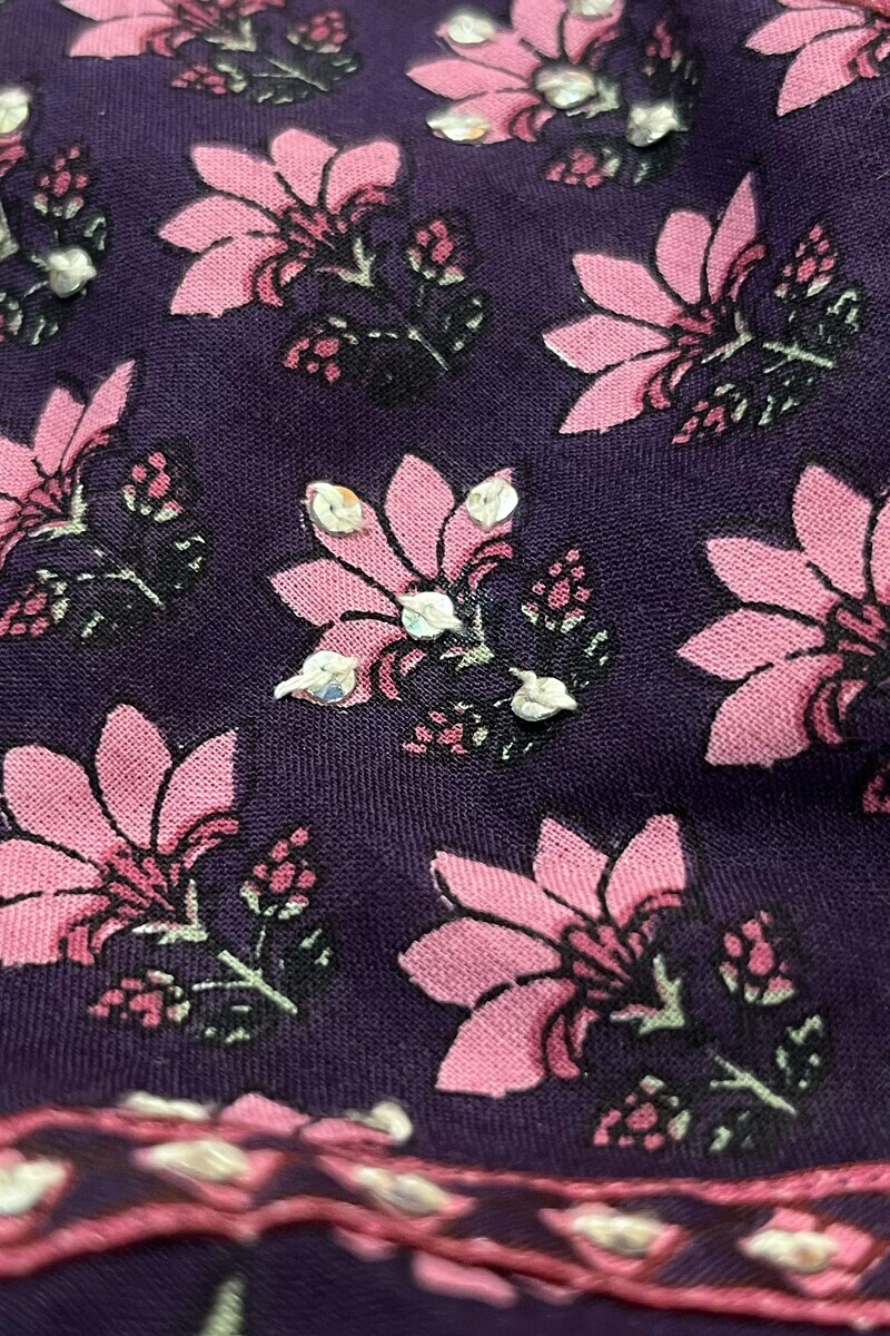 Purple Hand Printed Straight Cotton Kurta