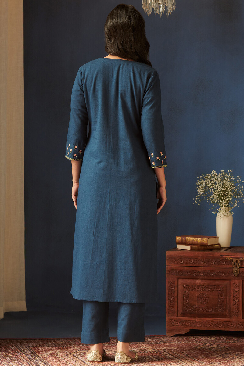 Indigo Handcrafted Straight Cotton Flax Kurta