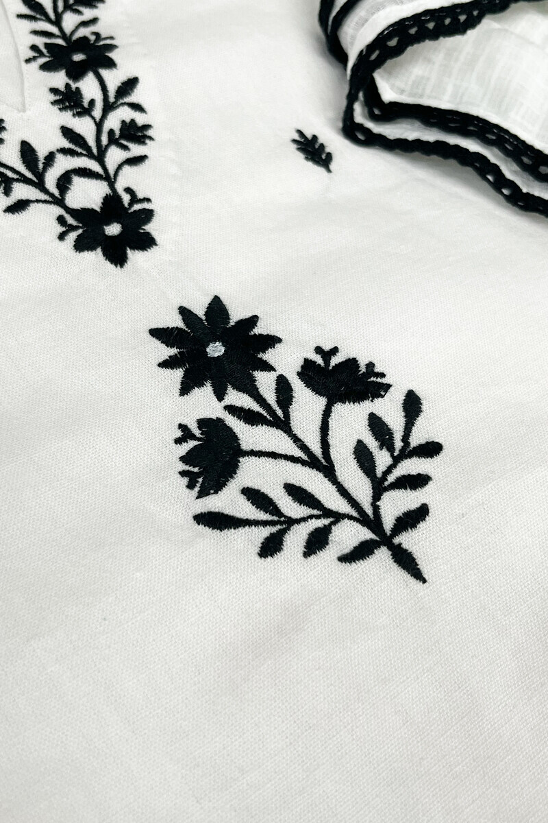 White Handcrafted Straight Cotton Flax Kurta