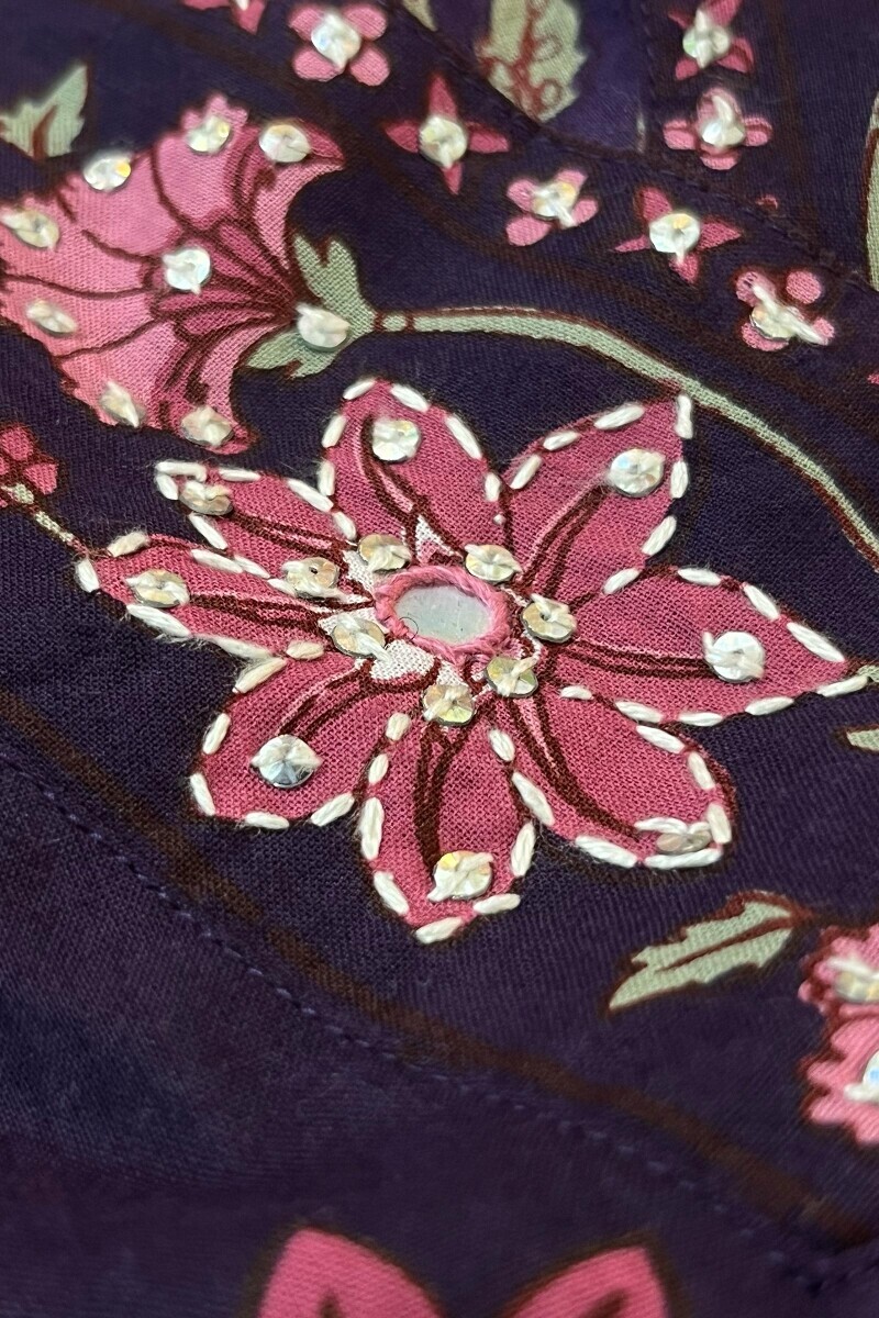 Purple Hand Printed Straight Cotton Kurta