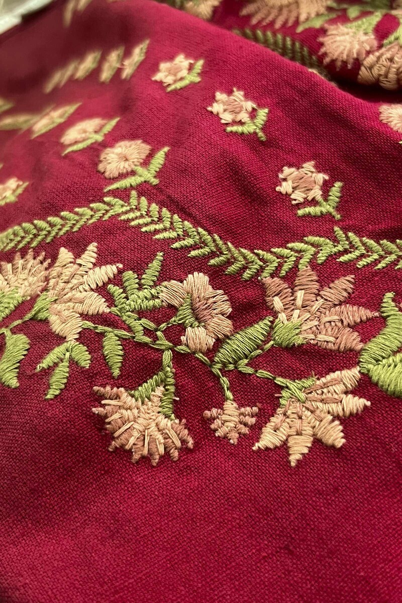 Red Handcrafted Straight Cotton Flax Kurta