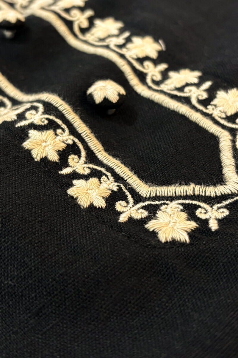 Black Handcrafted Straight Cotton Flax Kurta
