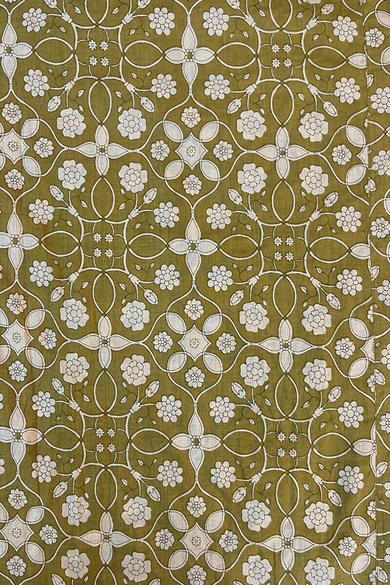 Green Hand Printed Cotton Kaftan
