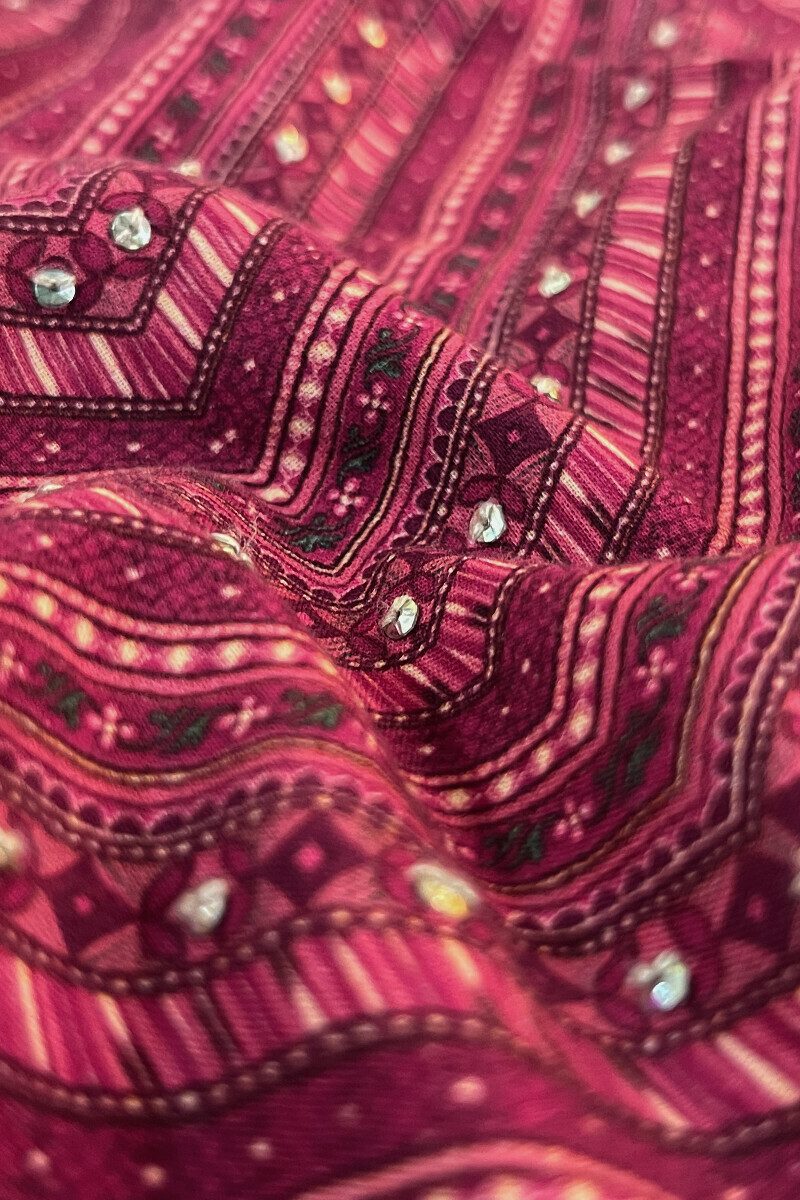 Pink Printed Straight Cotton Kurta