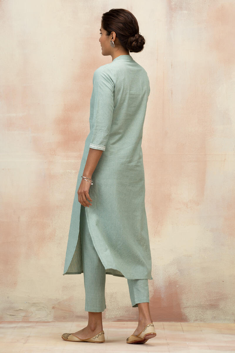 Green Handcrafted Straight Cotton Kurta
