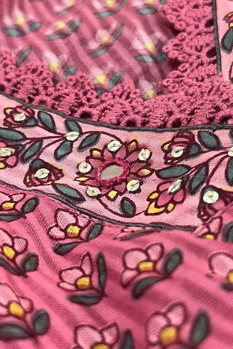 Pink Hand Printed Straight Cotton Dobby Kurta