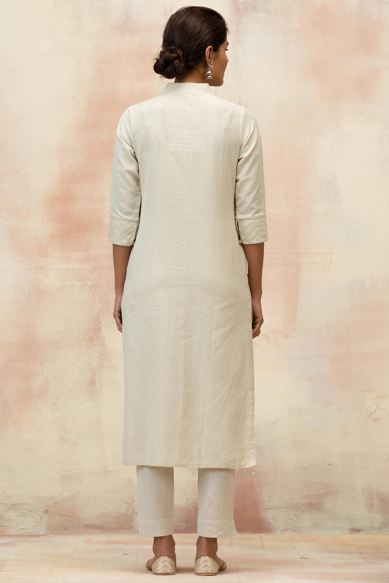 Beige Handcrafted Straight Cotton Kurta