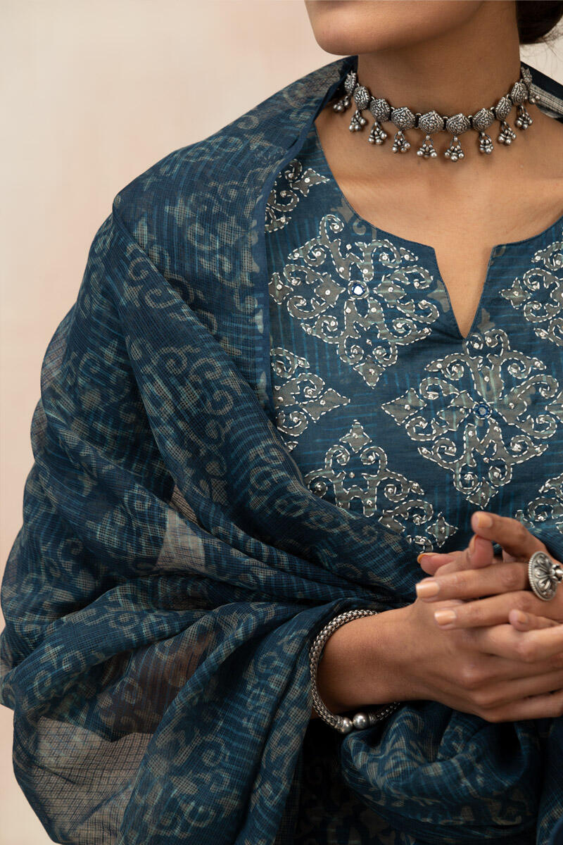 Indigo Block Printed Kota Dupatta