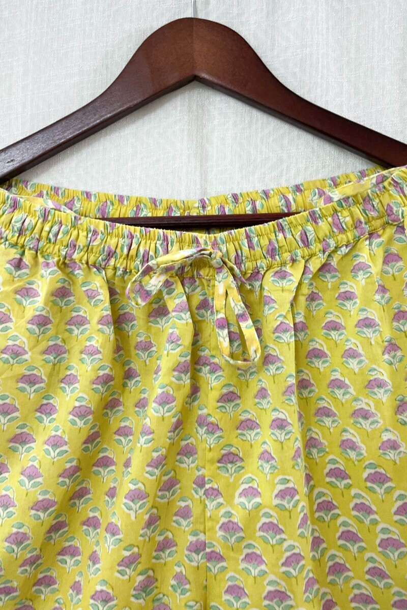 Yellow Hand Block-Printed Cotton Loungewear Set